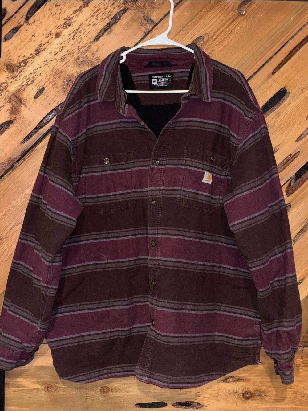Carhartt Men's Maroon & Brown Striped Fleece Lined Jacket